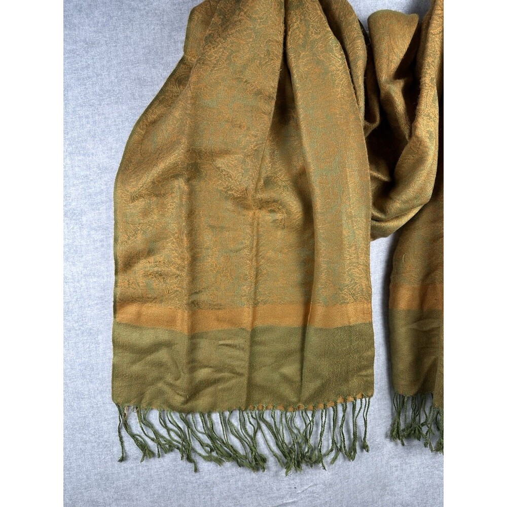 PASHMINA Orange-Green Paisley Print Shawl Scarf Wrap Pashmina & Silk - 75 x 26